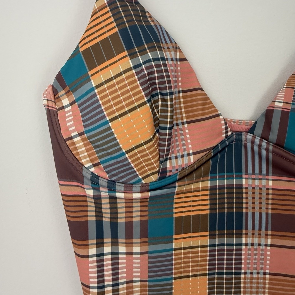 Vineyard Vines Womens Sconset 1 PC SWIMSUIT Medium Plaid Print Mallard Pink - Picture 2 of 11